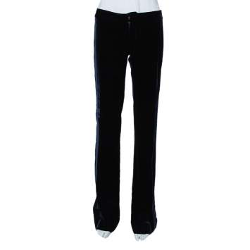 Pre Owned Gucci Navy Blue Velvet Side Strip Detail Straight Leg Trousers S