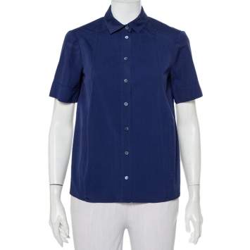 Pre Owned Gucci Navy Blue Cotton Paneled Button Front Shirt S