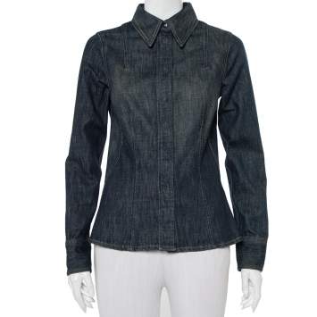 Pre Owned Gucci Navy Blue Denim Button Front Shirt S
