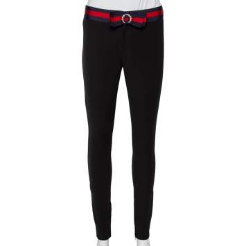 Pre Owned Gucci Black Knit Contrast Trim Waist Bow Detail Leggings S