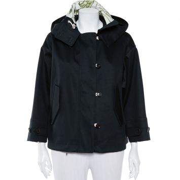 Pre Owned Gucci Black Cotton Canvas Zip Front Hooded Jacket S