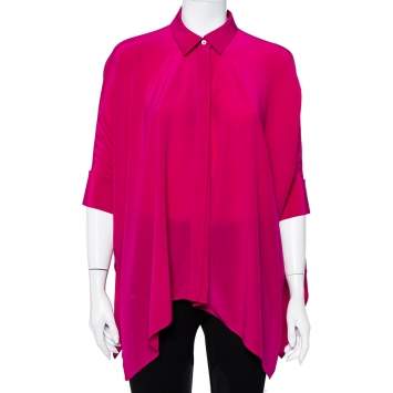 Pre Owned Gucci Fuschia Pink Silk Button Front Cape Shirt XS