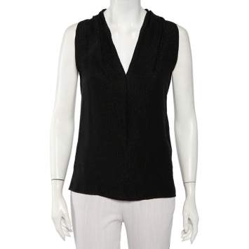 Pre Owned Gucci Black Textured Silk Crepe Sleeveless Top S
