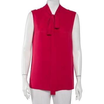 Pre Owned Gucci Burgundy Silk Neck Tie Detail Sleeveless Top M