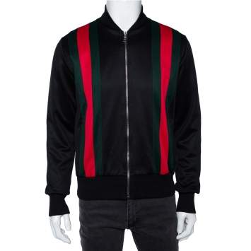 Pre Owned Gucci Black Jersey Web Stripe Detail Technical Bomber Jacket S