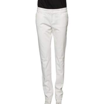 Pre Owned Gucci White Cotton Monogram Owl Detail Skinny Leggings M 