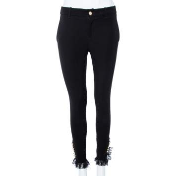 Pre Owned Gucci Black Stretch Cotton Lace Trimmed Skinny Pants S