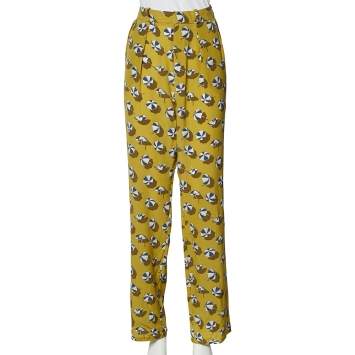 Pre Owned Gucci Green Parasol Print Silk Palazzo Trousers L