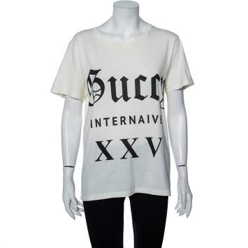 Pre Owned Gucci Off-White "Guccy Internaive XXV" Printed Jersey T-Shirt XXS 
