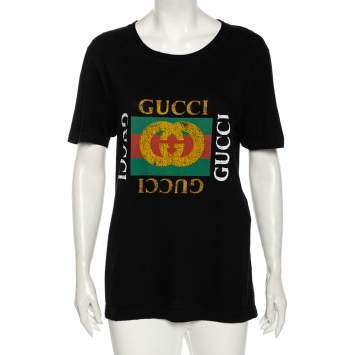 Pre Owned Gucci Black Washed Out Logo Cotton Oversized T-shirt S