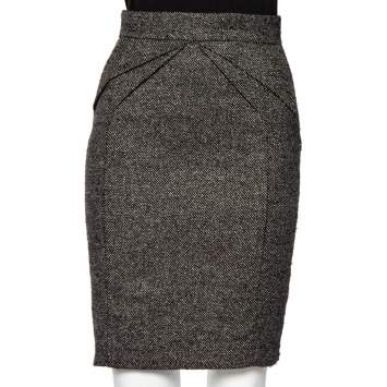 Pre Owned Gucci Grey Wool Pleated Waist Detail Pencil Skirt S