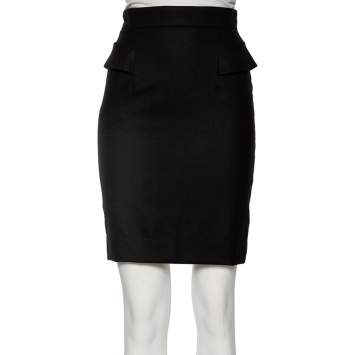 Pre Owned Gucci Black Wool Pleated Overlay Detail Pencil Skirt S