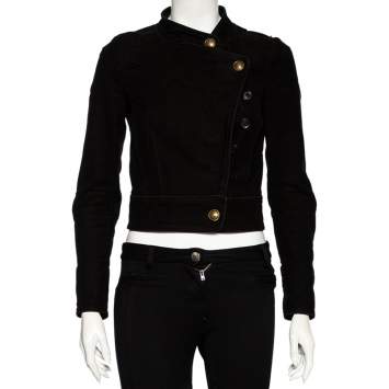 Pre Owned Gucci Black Cotton & Leather Applique Detailed Jacket S