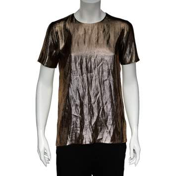 Pre Owned Gucci Metallic Lamé Short Sleeve Top S