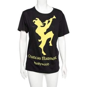 Pre Owned Gucci Black Chateau Marmont Printed Cotton Short Sleeve T-Shirt S