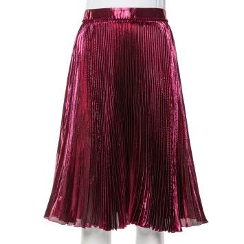 Pre Owned Gucci Magenta Lame Silk Plisse Midi Skirt S
