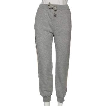 Pre Owned Gucci Grey Cotton Knit Stripe Trimmed Mystic Cat Appliqué Joggers XS