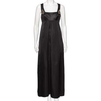 Pre Owned Gucci Black Cotton And Jacquard Silk Paneled Sleeveless Maxi Dress M