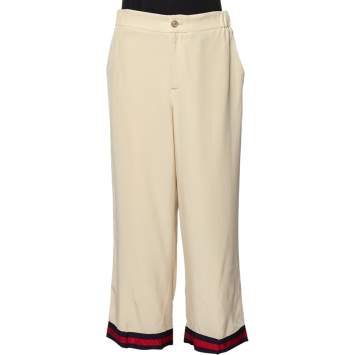 Pre Owned Gucci Cream Silk Web Stripe Detail Culottes M