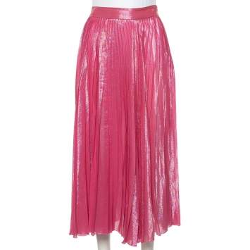 Pre Owned Gucci Pink Iridescent Lamé Pleated Midi Skirt M