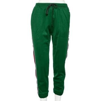 Pre Owned Gucci Green Jersey Side Stripe Detail Technical Joggers L