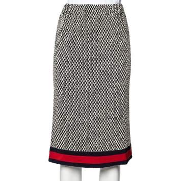 Pre Owned Gucci Black Tweed Web Trim Knee Length Skirt S