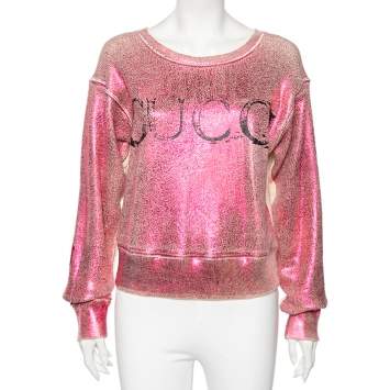 Pre Owned Gucci Cream Crackled Print Cotton Blind for Love Sweatshirt S