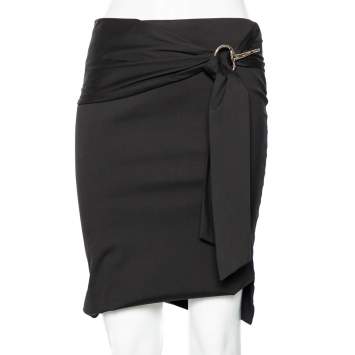 Pre Owned Gucci Black Cotton Waist Tie Detail Knee Length Skirt S