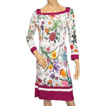 Pre Owned Gucci Multicolor Floral Printed Jersey Shift Dress M