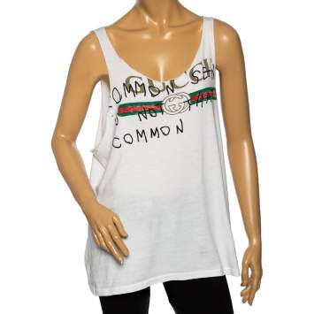 Pre Owned Gucci White Cotton Jersey Graffiti Print Tank Top M
