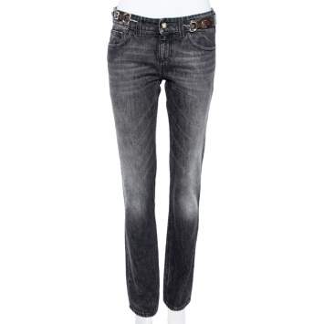Pre Owned Gucci Grey Washed Denim Buckled Waist Detail Jeans S