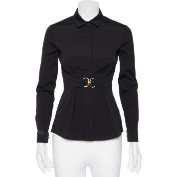 Pre Owned Gucci Black Cotton Belted Waist Detail Button Front Shirt S