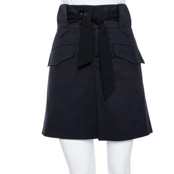 Pre Owned Gucci Black Cotton Belted Mini Skirt M