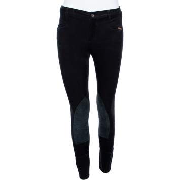 Pre Owned Gucci Black Corduroy & Suede Trim Tapered Leg Pants S