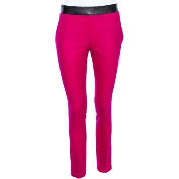 Pre Owned Gucci Pink Wool & Leather Trimmed Formal Pants S