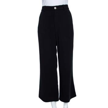 Pre Owned Gucci Black Crepe Web Stripe Trimmed Pants L