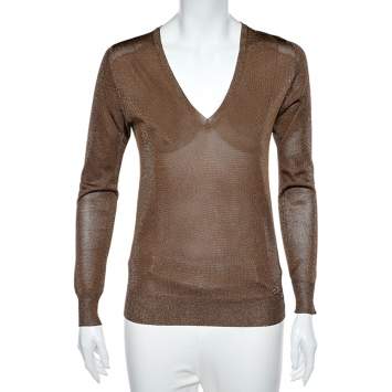 Pre Owned Gucci Brown Lurex Knit V-neck Sweater S