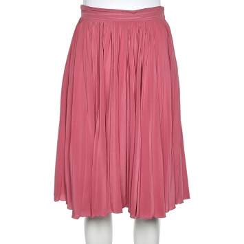 Pre Owned Gucci Pink Crepe De Chine Pleated Midi Skirt S