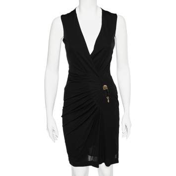 Pre Owned Gucci Black Crepe Gathered Waist Detailed Sleeveless Dress XS