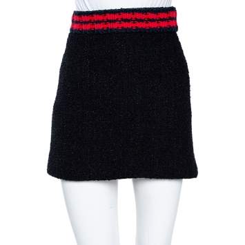 Pre Owned Gucci Black Tweed Contrast Trim Detailed Mini Skirt S