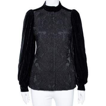 Pre Owned Gucci Black Jacquard Wool & Velvet Balloon Sleeve Button Front Jacket S