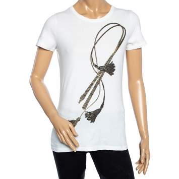 Pre Owned Gucci Off White Printed Cotton Short Sleeve T-Shirt S
