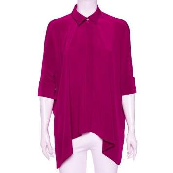 Pre Owned Gucci Magenta Silk Button Front Draped Oversized Blouse XS