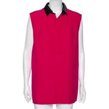 Pre Owned Gucci Pink Silk & Leather Collar Detailed Sleeveless Dress M