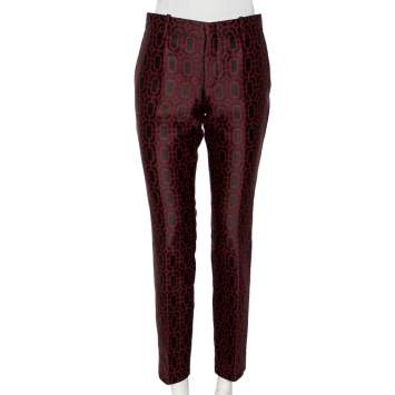 Pre Owned Gucci Black & Red Geometric Jacquard Wool Pants M 