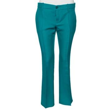 Pre Owned Gucci Teal Blue Silk & Wool Straight Bootcut Pants M 