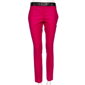 Pre Owned Gucci Fuchsia Wool & Leather Trimmed Pants S