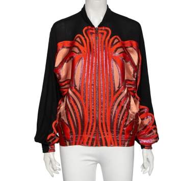 Pre Owned Gucci Multicolored Lurex Jacquard & Silk Zip Front Jacket S