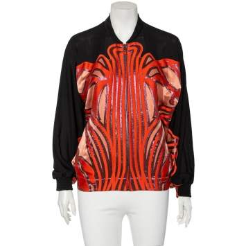 Pre Owned Gucci Multicolored Lurex Jacquard & Silk Zip Front Jacket S