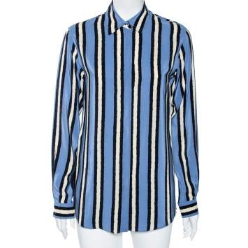 Pre Owned Gucci Blue Striped Silk Button Front Shirt S